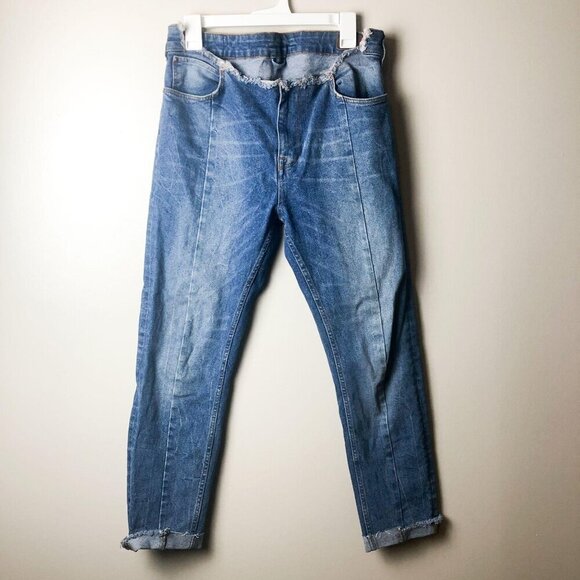 Asos Shark Bite Distressed Waist Jeans Statement Denim Blue Womens 32 - Picture 7 of 16